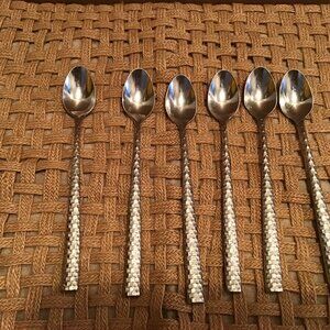 Fortessa Lucca Faceted stainless steel Iced Tea spoons (6) 8.5" long